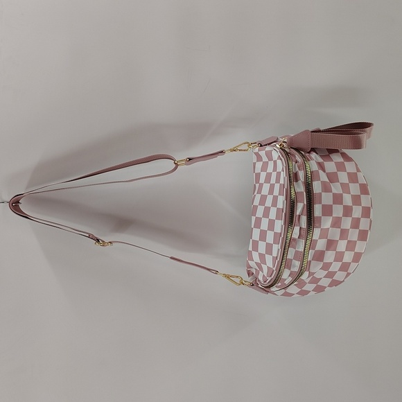 Viral Mary Poppins Bag Pink And White Check Crossbody Bag New - Picture 2 of 6